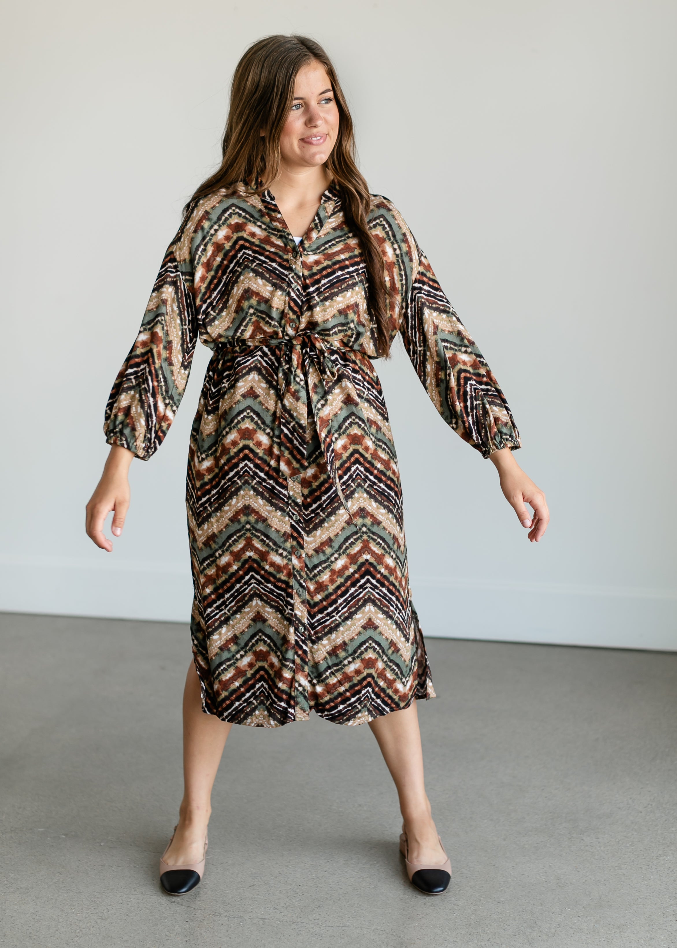 Abstract Chevron Midi Shirtdress - FINAL SALE