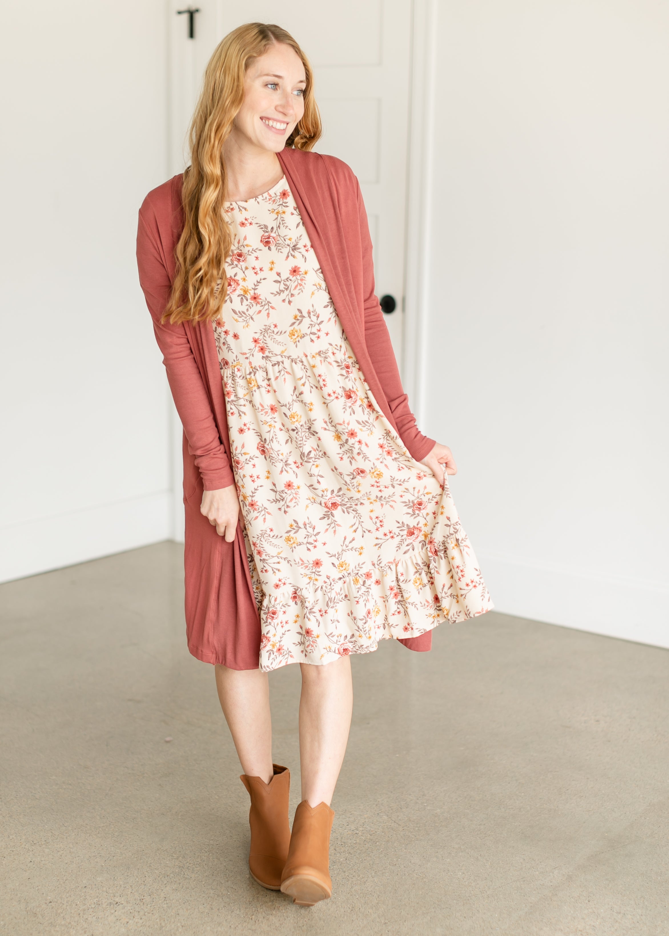 Floral 3/4 Sleeve Midi Dress