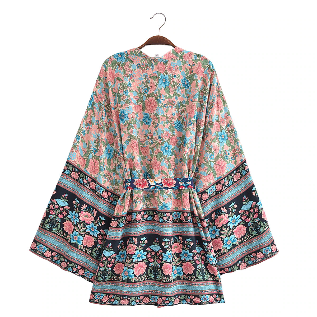 Sapphire Pink Boho Floral Print Short Robe